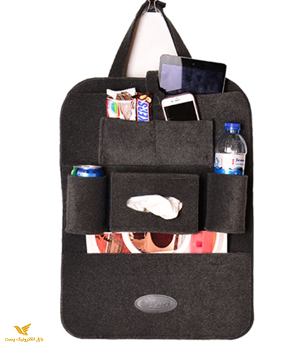 کیف پشت صندلی مخمل پشت چرم - مشکی