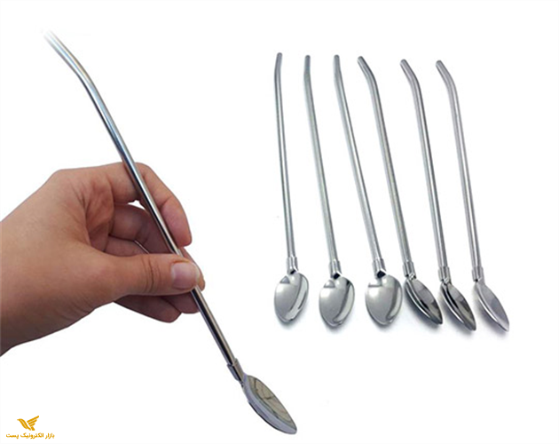 قاشق شربت خوری نی دار استیل پک 6 عددی 