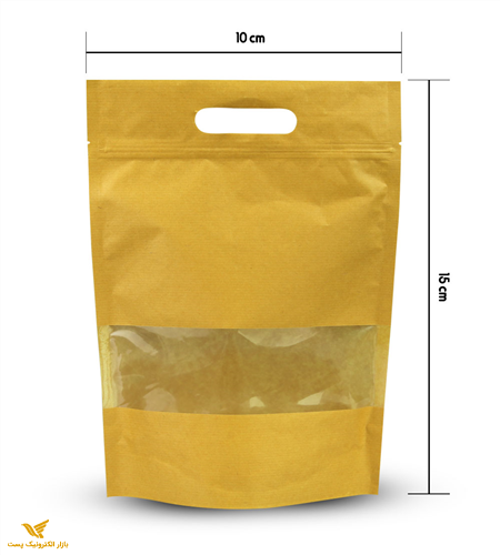 پاکت کرافت پنجره دار ایستاده زیپ دار 10×15