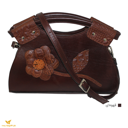 کیف زنانه دوشی و دستی چرم  طبیعی گلدار قهوه ای