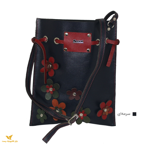 کیف چرم طبیعی زنانه دوشی مدل شکوفه سرمه‌ای Shokofeh