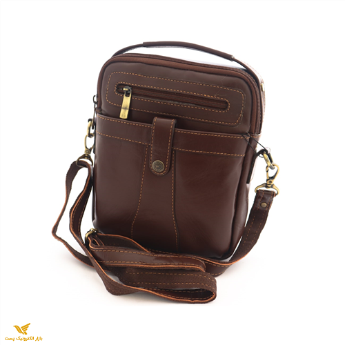 کیف چرم طبیعی اسپورت دستی و دوشی مدل آریا قهوه‌ای