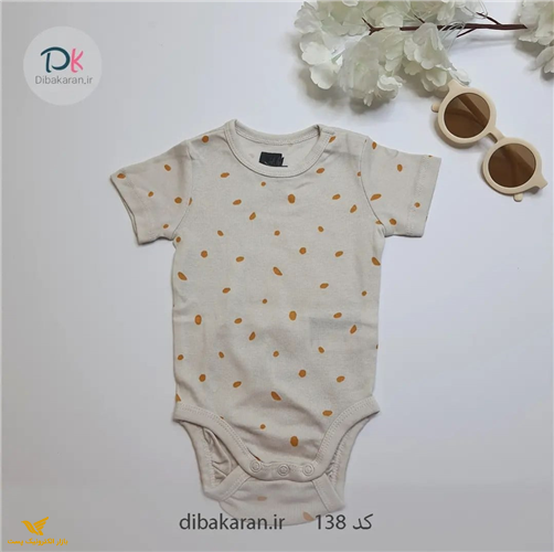 بادی آستین کوتاه وارداتی مدل خال نارنجی کرم