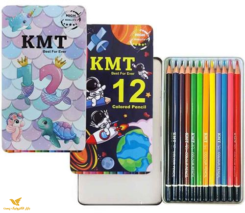 مداد رنگی 12 رنگ KMT با جعبه فلزی